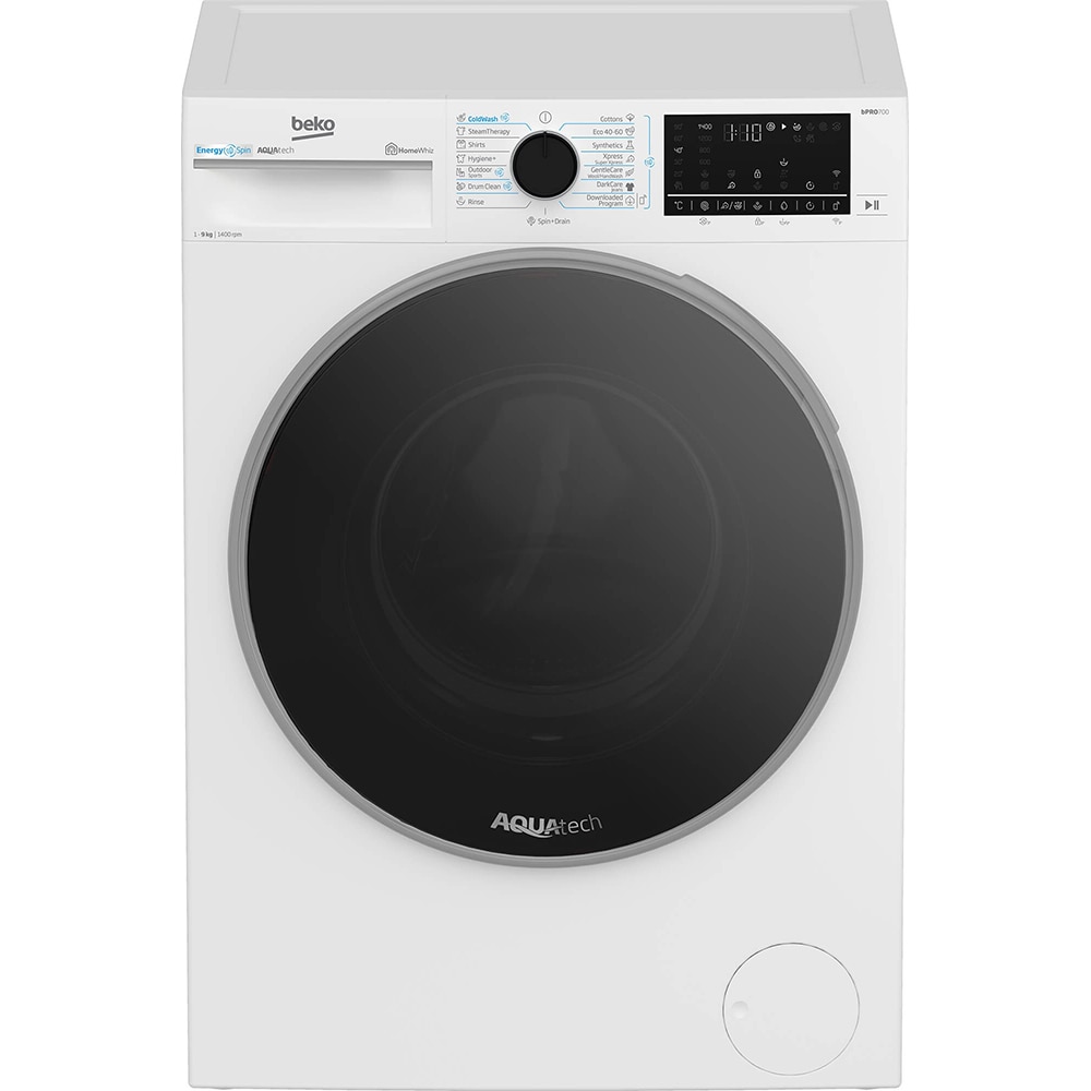 Masina de spalat rufe frontala BEKO B7WFU69418WB ES, EnergySpin, 9 kg, 1400rpm, Clasa A, Wi-Fi, alb