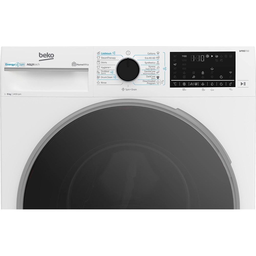 Masina de spalat rufe frontala BEKO B7WFU69418WB ES, EnergySpin, 9 kg, 1400rpm, Clasa A, Wi-Fi, alb