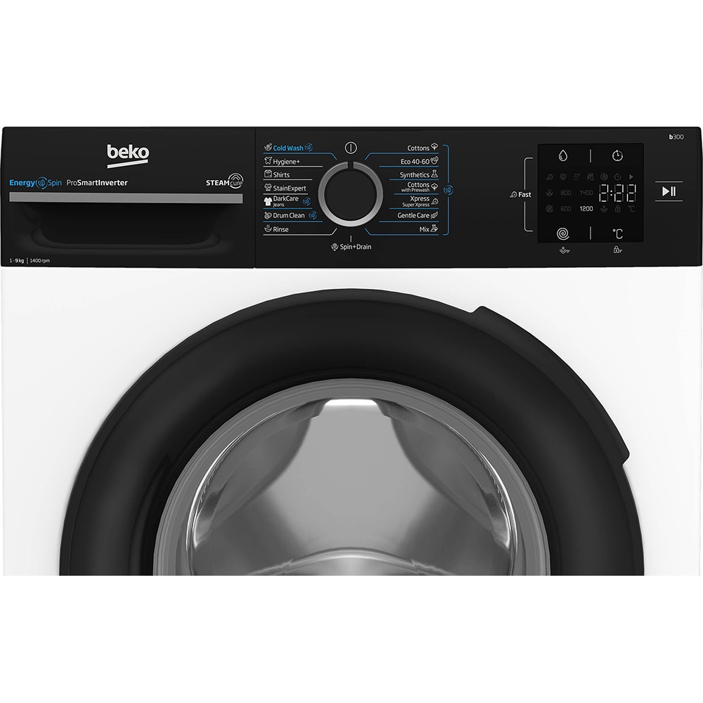 Masina de spalat rufe frontala BEKO BM3WFSU39413WBPB, EnergySpin, SteamCure, 9 kg, 1400rpm, Clasa A, alb