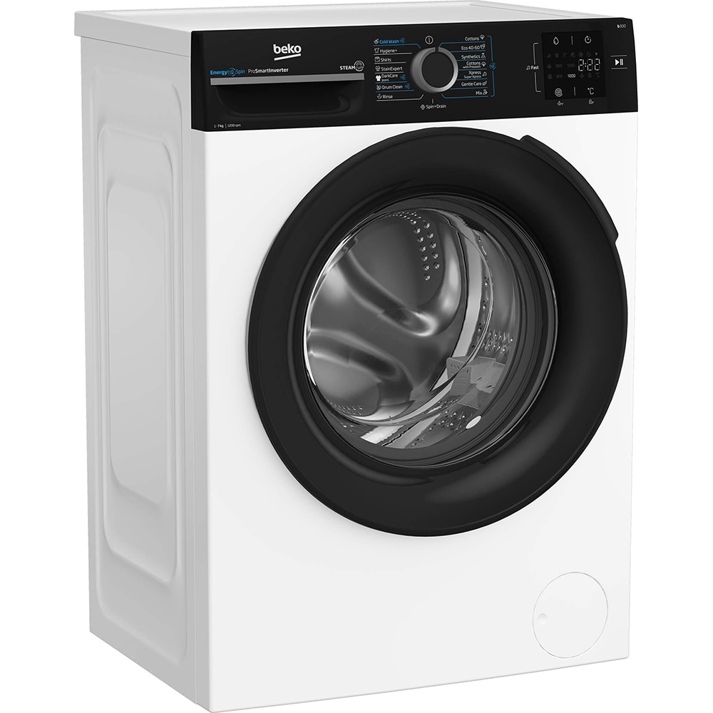 Masina de spalat rufe frontala BEKO BM3WFU37213WBPB, EnergySpin, SteamCure, 7 kg, 1200rpm, Clasa A, alb