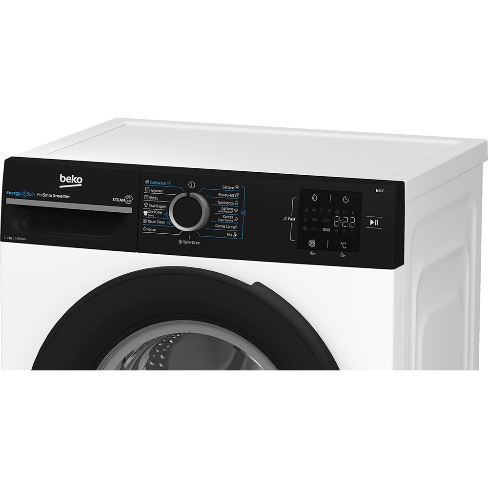 Masina de spalat rufe frontala BEKO BM3WFU37213WBPB, EnergySpin, SteamCure, 7 kg, 1200rpm, Clasa A, alb
