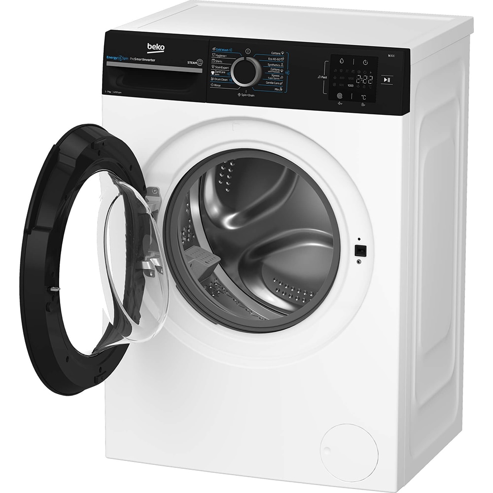 Masina de spalat rufe frontala BEKO BM3WFU37213WBPB, EnergySpin, SteamCure, 7 kg, 1200rpm, Clasa A, alb