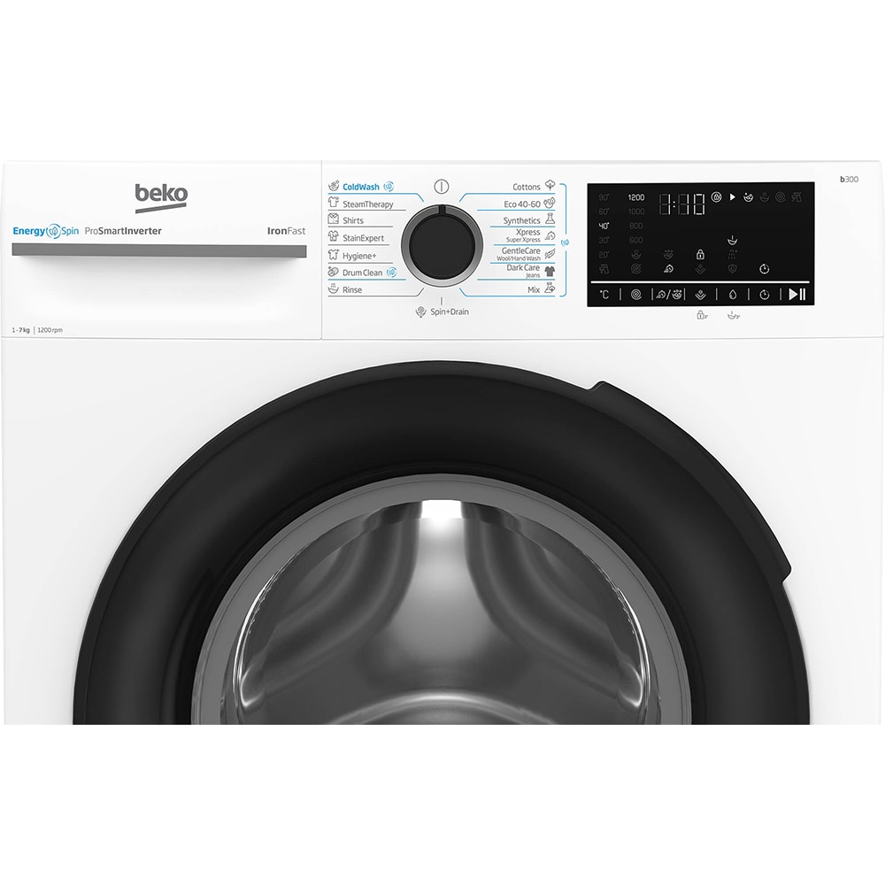 Masina de spalat rufe frontala BEKO BM3WFU47215WB, EnergySpin, 7 kg, 1200rpm, Clasa A, alb