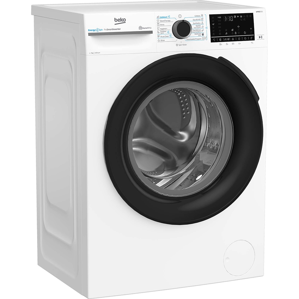 Masina de spalat rufe frontala BEKO BM5WFSU67415W, EnergySpin, SteamCure, 7 kg, 1400rpm, Clasa A, Wi-Fi, alb