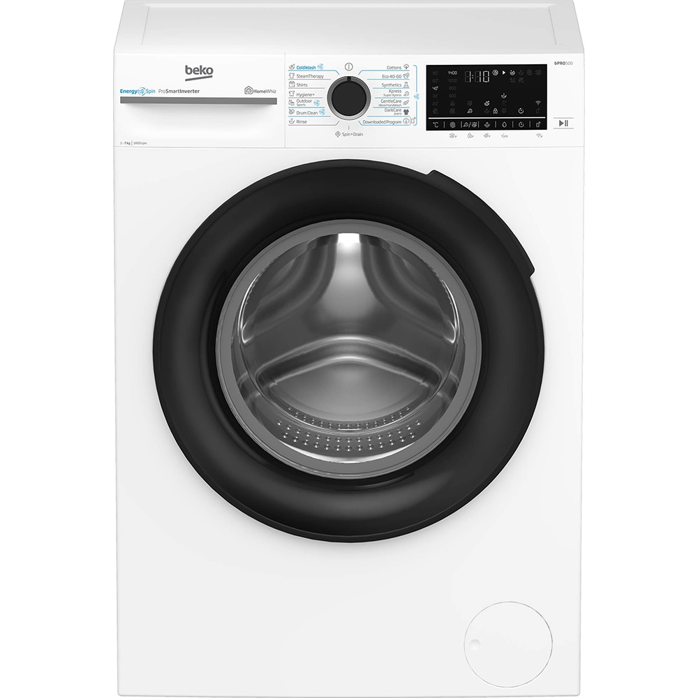 Masina de spalat rufe frontala BEKO BM5WFSU67415W, EnergySpin, SteamCure, 7 kg, 1400rpm, Clasa A, Wi-Fi, alb