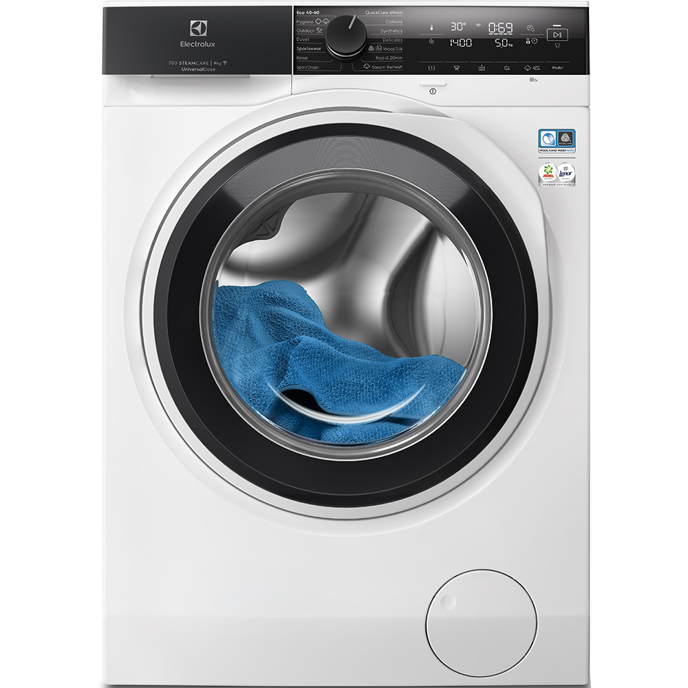 Masina de spalat rufe frontala ELECTROLUX SteamCare 700 EW7F4494QE, 9 kg, 1400rpm, Clasa A, Wi-Fi, alb