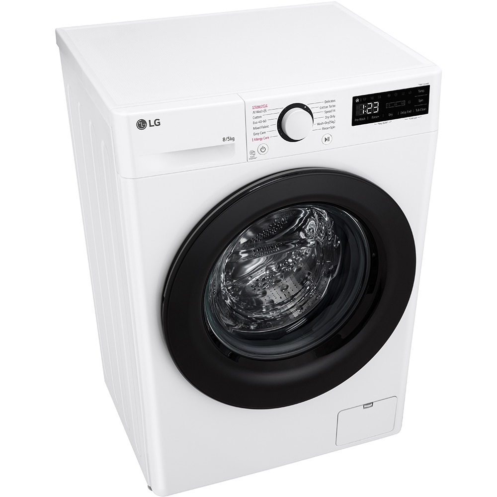 Masina de spalat rufe frontala slim cu uscator LG F2DR508SBW, Steam, AI DD, 8/5 kg, 1200rpm, Clasa A/E, alb