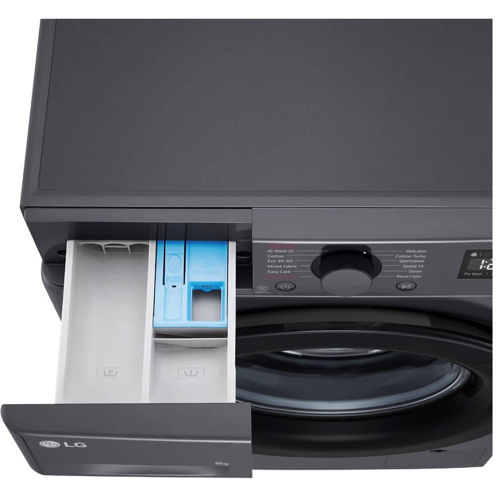 Masina de spalat rufe frontala slim LG F2WR508SBM, Steam, 8 kg, 1200rpm, Clasa A, negru