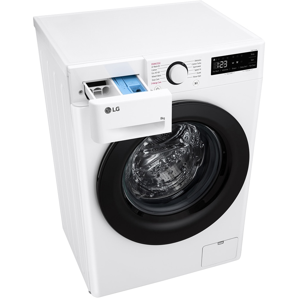 Masina de spalat rufe frontala slim LG F2WR508SBW, Steam, 8 kg, 1200rpm, Clasa A, alb