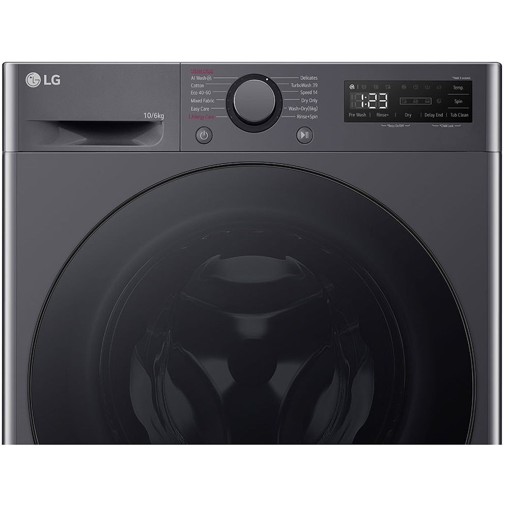 Masina de spalat rufe frontala cu uscator LG F4DR510S2M, Steam, AI DD, 10/6 kg, 1400rpm, Clasa A/D, antracit