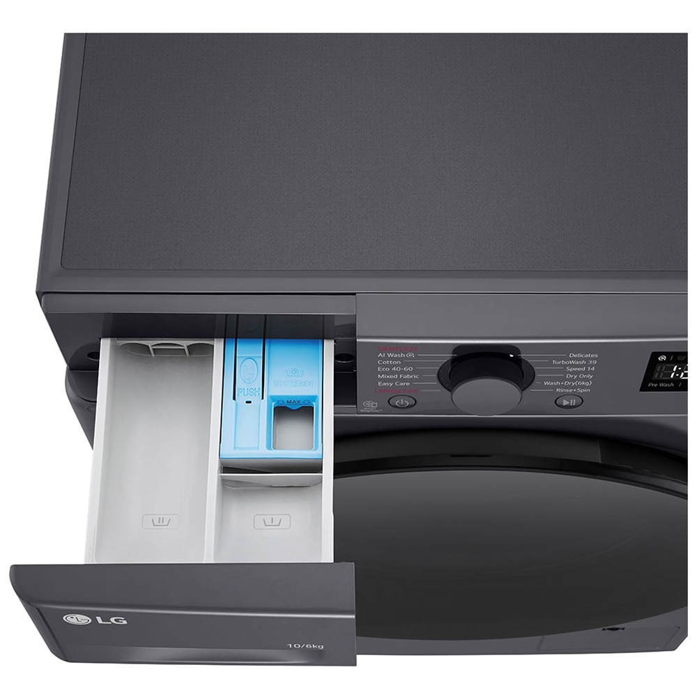 Masina de spalat rufe frontala cu uscator LG F4DR510S2M, Steam, AI DD, 10/6 kg, 1400rpm, Clasa A/D, antracit