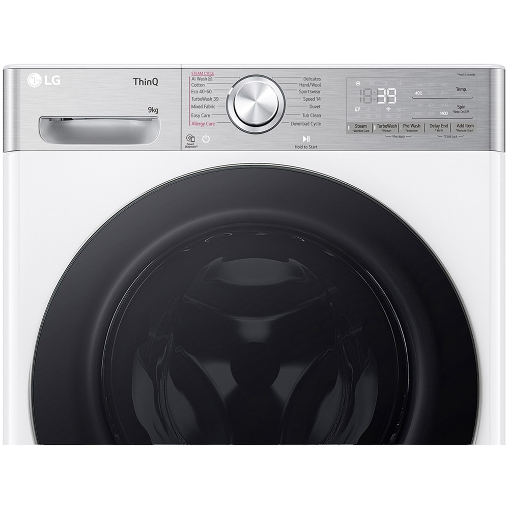 Masina de spalat rufe frontala LG F4WR909P3W, Steam, Wi-Fi, 9 kg, 1400rpm, Clasa A, alb