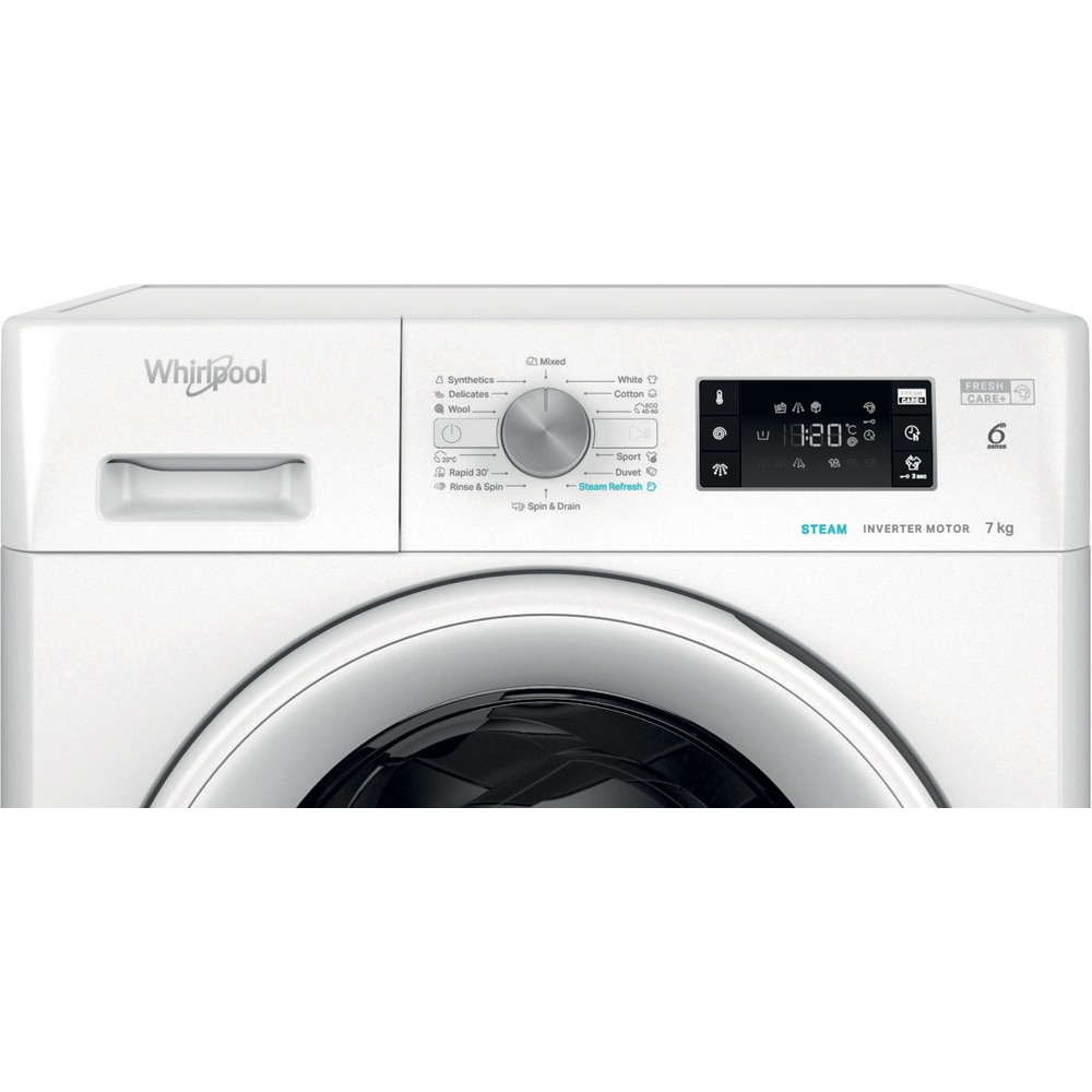 Masina de spalat rufe frontala WHIRLPOOL FFB 7469 WV EE, Steam, 6th Sense, 7 kg, 1400rpm, Clasa A, alb