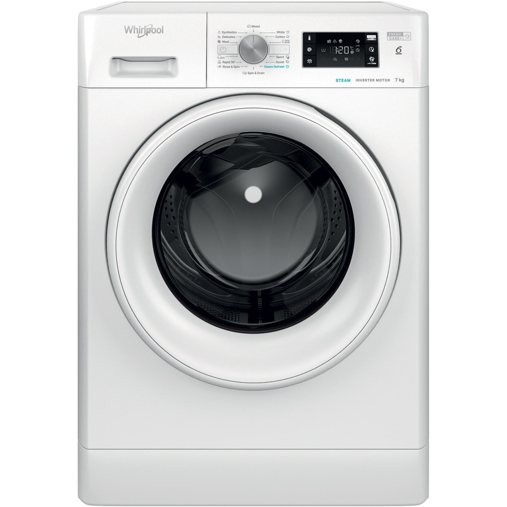 Masina de spalat rufe frontala WHIRLPOOL FFB 7469 WV EE, Steam, 6th Sense, 7 kg, 1400rpm, Clasa A, alb