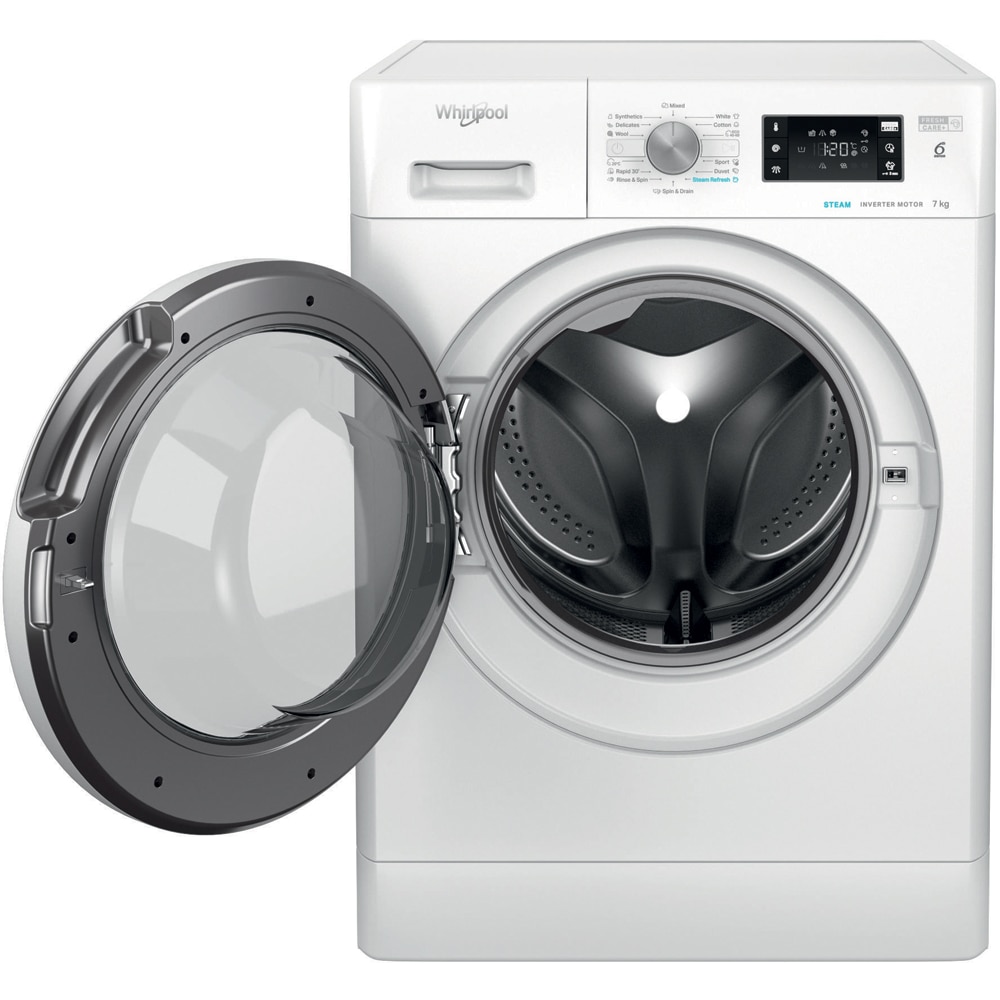 Masina de spalat rufe frontala WHIRLPOOL FFB 7469 WV EE, Steam, 6th Sense, 7 kg, 1400rpm, Clasa A, alb