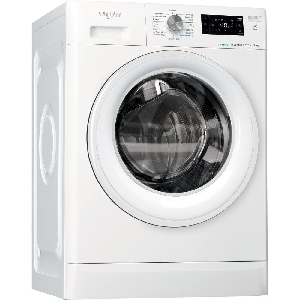 Masina de spalat rufe frontala WHIRLPOOL FFB 7469 WV EE, Steam, 6th Sense, 7 kg, 1400rpm, Clasa A, alb