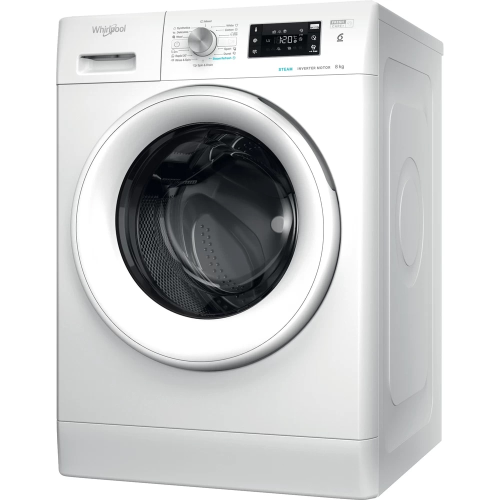 Masina de spalat rufe frontala WHIRLPOOL FFB 8258 WV EE, Steam, 6th Sense, 8 kg, 1200rpm, Clasa B, alb
