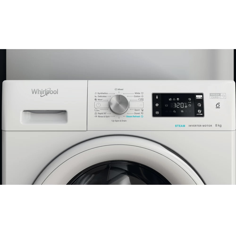 Masina de spalat rufe frontala WHIRLPOOL FFB 8258 WV EE, Steam, 6th Sense, 8 kg, 1200rpm, Clasa B, alb
