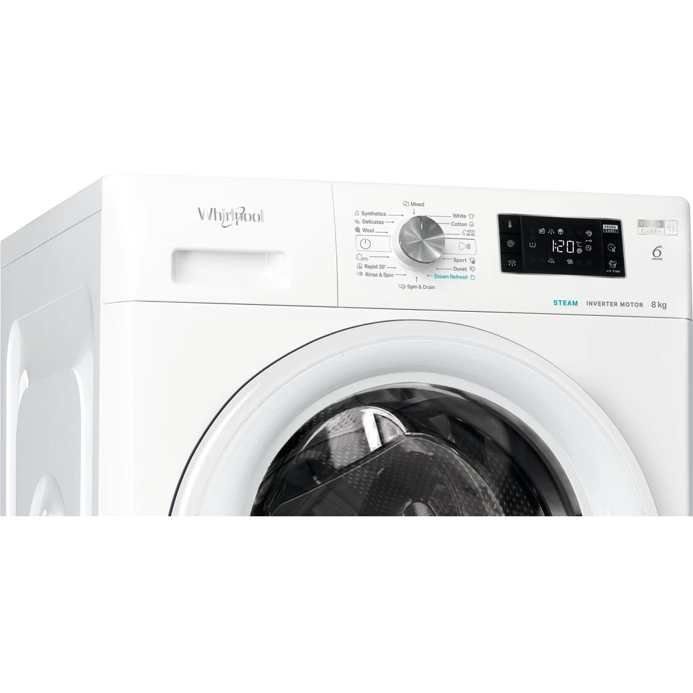 Masina de spalat rufe frontala WHIRLPOOL FFB 8258 WV EE, Steam, 6th Sense, 8 kg, 1200rpm, Clasa B, alb