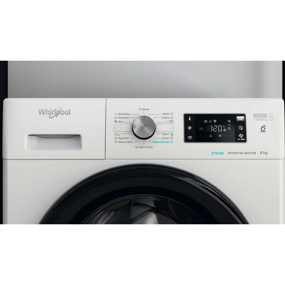 Masina de spalat rufe frontala WHIRLPOOL FFB 8458 BV EE, Steam, 6th Sense, 8 kg, 1400rpm, Clasa B, alb