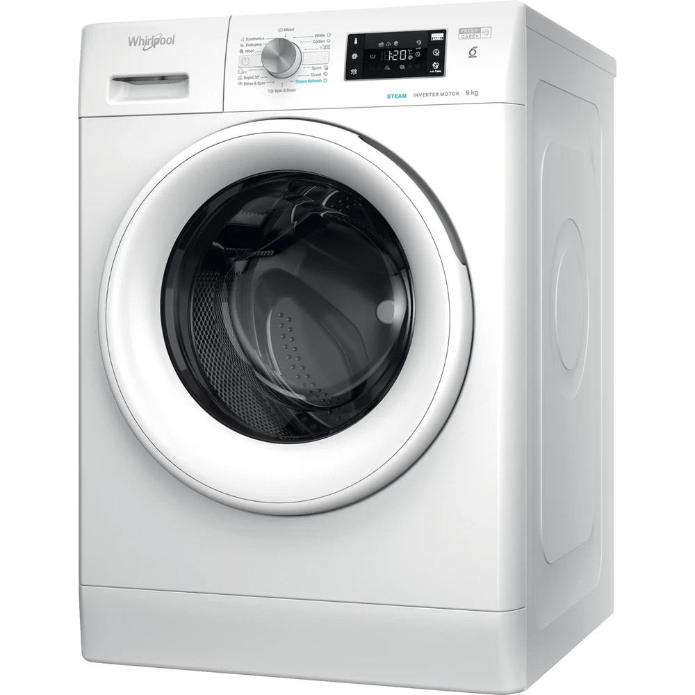 Masina de spalat rufe frontala WHIRLPOOL FFB 9489 WV EE, Steam, 6th Sense, 9 kg, 1400rpm, Clasa A, alb