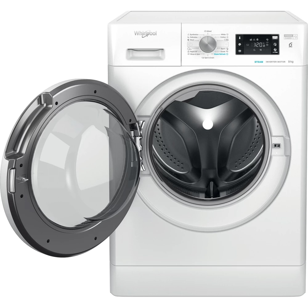 Masina de spalat rufe frontala WHIRLPOOL FFB 9489 WV EE, Steam, 6th Sense, 9 kg, 1400rpm, Clasa A, alb