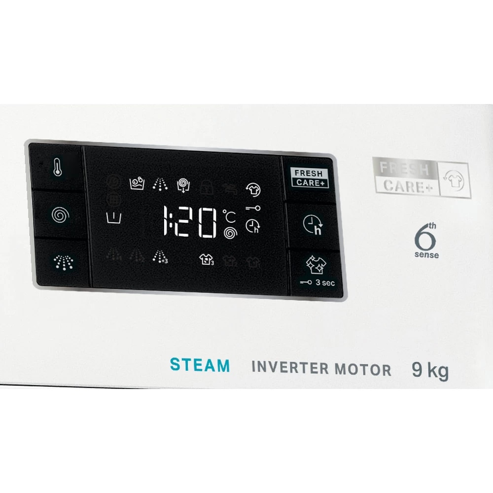 Masina de spalat rufe frontala WHIRLPOOL FFB 9489 WV EE, Steam, 6th Sense, 9 kg, 1400rpm, Clasa A, alb
