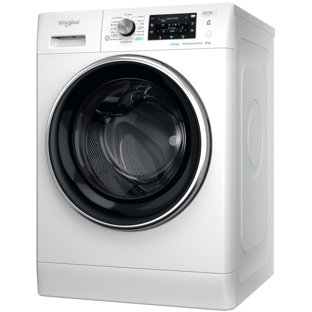 Masina de spalat rufe frontala WHIRLPOOL FFD 8489 BCV EE, Steam, 6th Sense, 8 kg, 1400rpm, Clasa A, alb