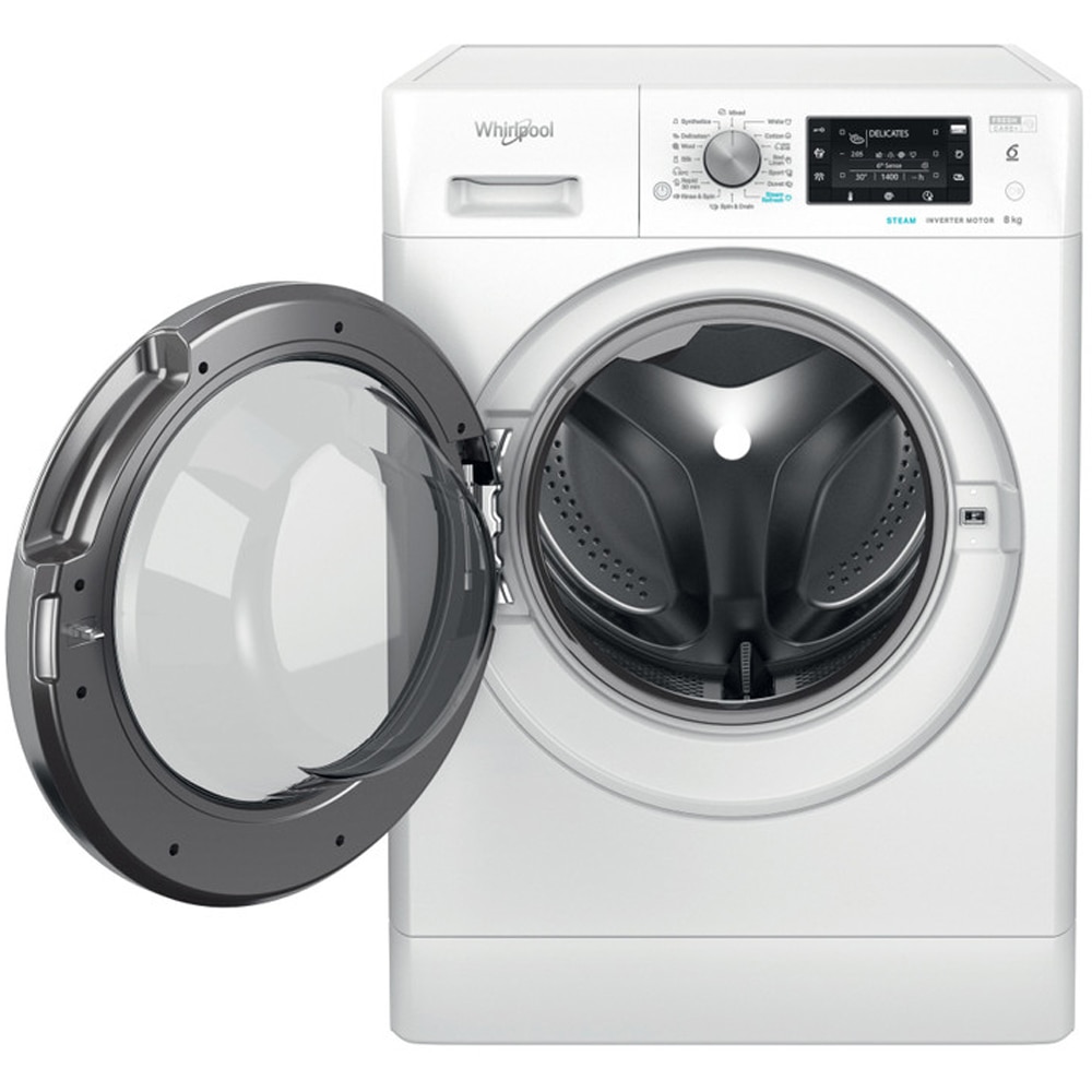 Masina de spalat rufe frontala WHIRLPOOL FFD 8489 BCV EE, Steam, 6th Sense, 8 kg, 1400rpm, Clasa A, alb