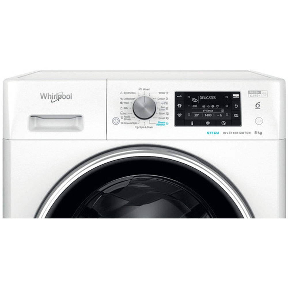 Masina de spalat rufe frontala WHIRLPOOL FFD 8489 BCV EE, Steam, 6th Sense, 8 kg, 1400rpm, Clasa A, alb