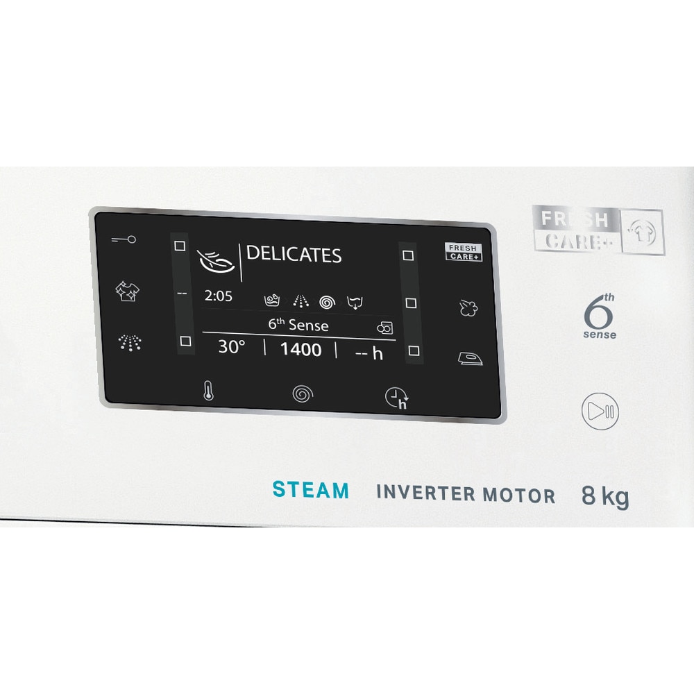 Masina de spalat rufe frontala WHIRLPOOL FFD 8489 BCV EE, Steam, 6th Sense, 8 kg, 1400rpm, Clasa A, alb