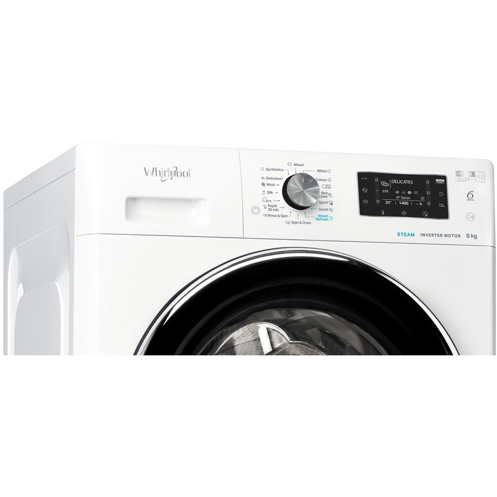 Masina de spalat rufe frontala WHIRLPOOL FFD 8489 BCV EE, Steam, 6th Sense, 8 kg, 1400rpm, Clasa A, alb