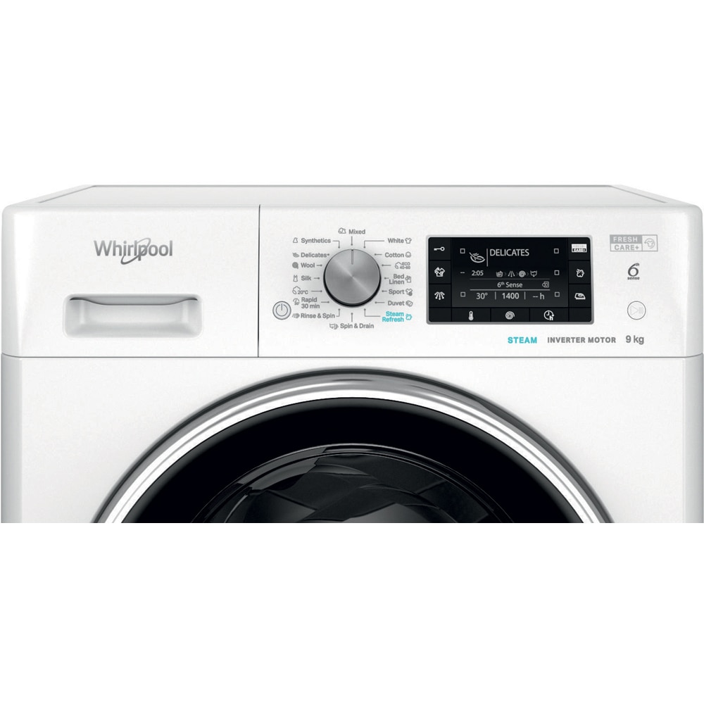 Masina de spalat rufe frontala WHIRLPOOL FFD 9489 BCV EE, Steam, 6th Sense, 9 kg, 1400rpm, Clasa A, alb