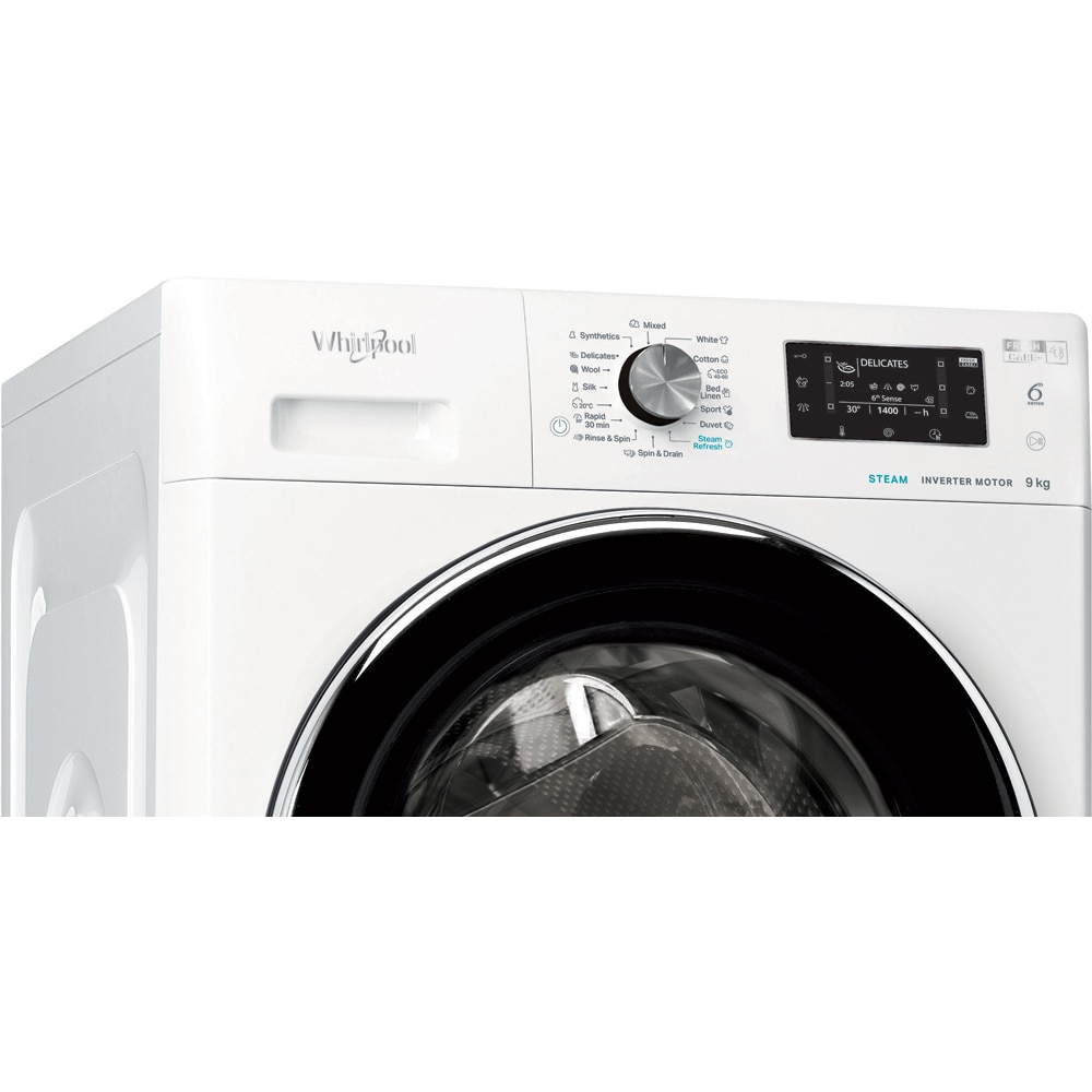 Masina de spalat rufe frontala WHIRLPOOL FFD 9489 BCV EE, Steam, 6th Sense, 9 kg, 1400rpm, Clasa A, alb