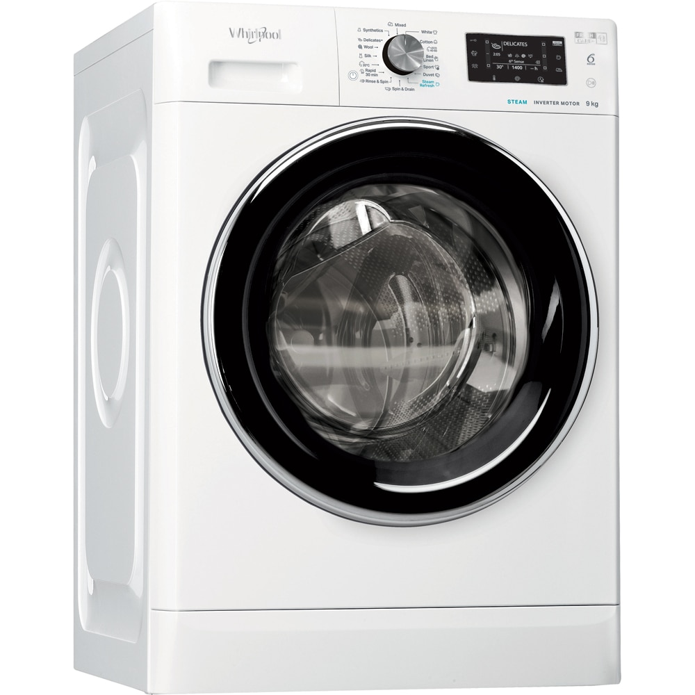 Masina de spalat rufe frontala WHIRLPOOL FFD 9489 BCV EE, Steam, 6th Sense, 9 kg, 1400rpm, Clasa A, alb