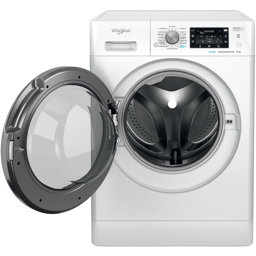 Masina de spalat rufe frontala WHIRLPOOL FFD 9489 BCV EE, Steam, 6th Sense, 9 kg, 1400rpm, Clasa A, alb