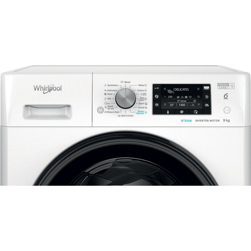 Masina de spalat rufe frontala WHIRLPOOL FFD 9489 BV EE, Steam, 6th Sense, 9 kg, 1400rpm, Clasa A, alb
