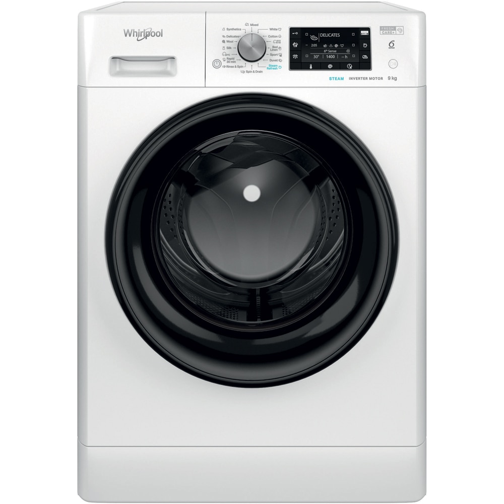 Masina de spalat rufe frontala WHIRLPOOL FFD 9489 BV EE, Steam, 6th Sense, 9 kg, 1400rpm, Clasa A, alb