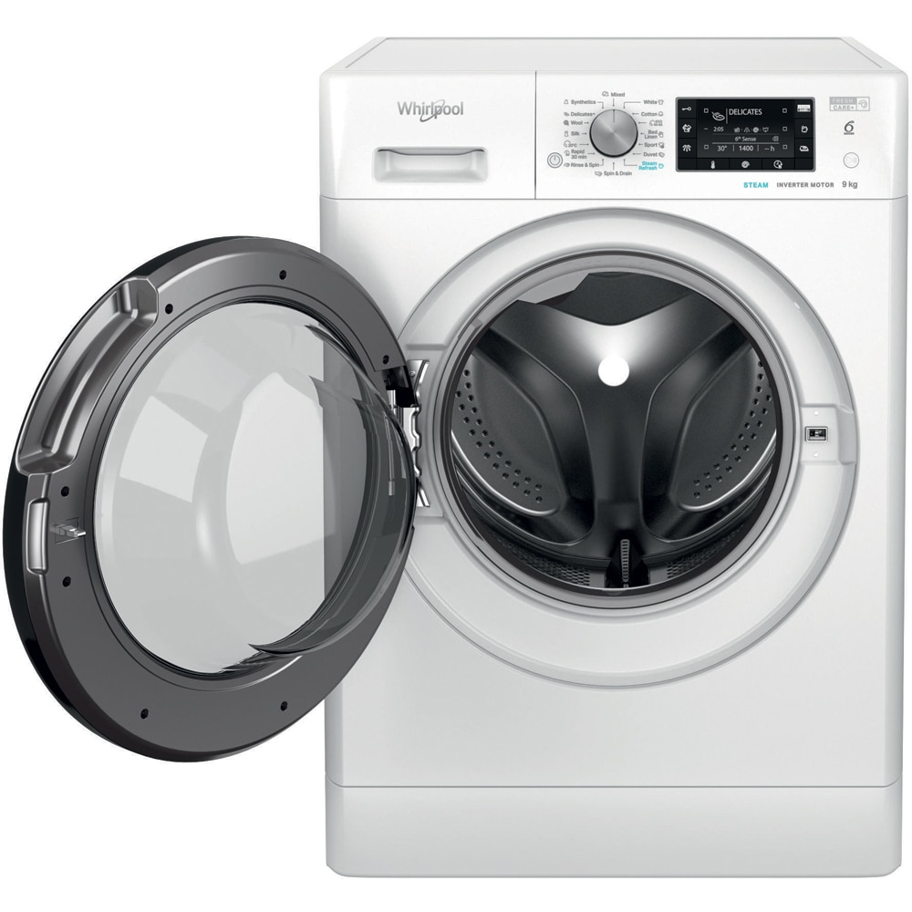 Masina de spalat rufe frontala WHIRLPOOL FFD 9489 BV EE, Steam, 6th Sense, 9 kg, 1400rpm, Clasa A, alb