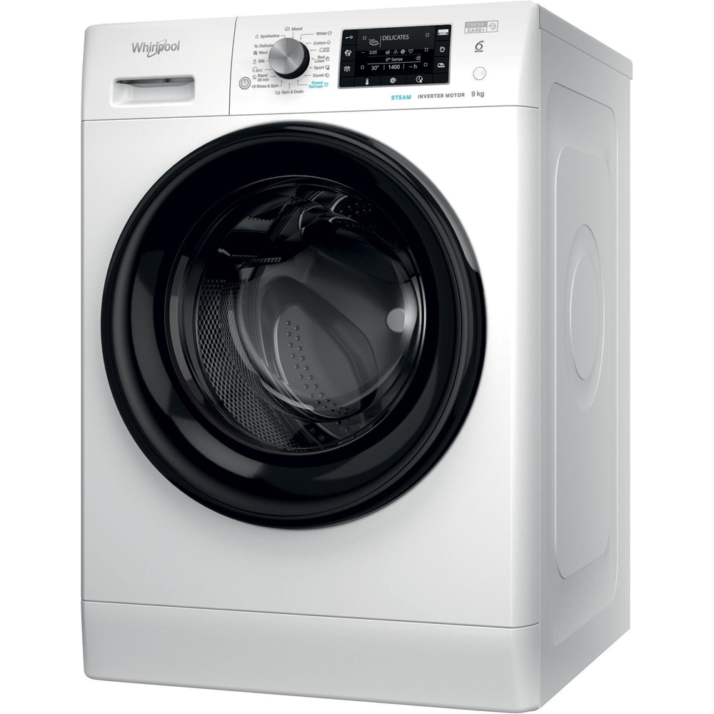Masina de spalat rufe frontala WHIRLPOOL FFD 9489 BV EE, Steam, 6th Sense, 9 kg, 1400rpm, Clasa A, alb