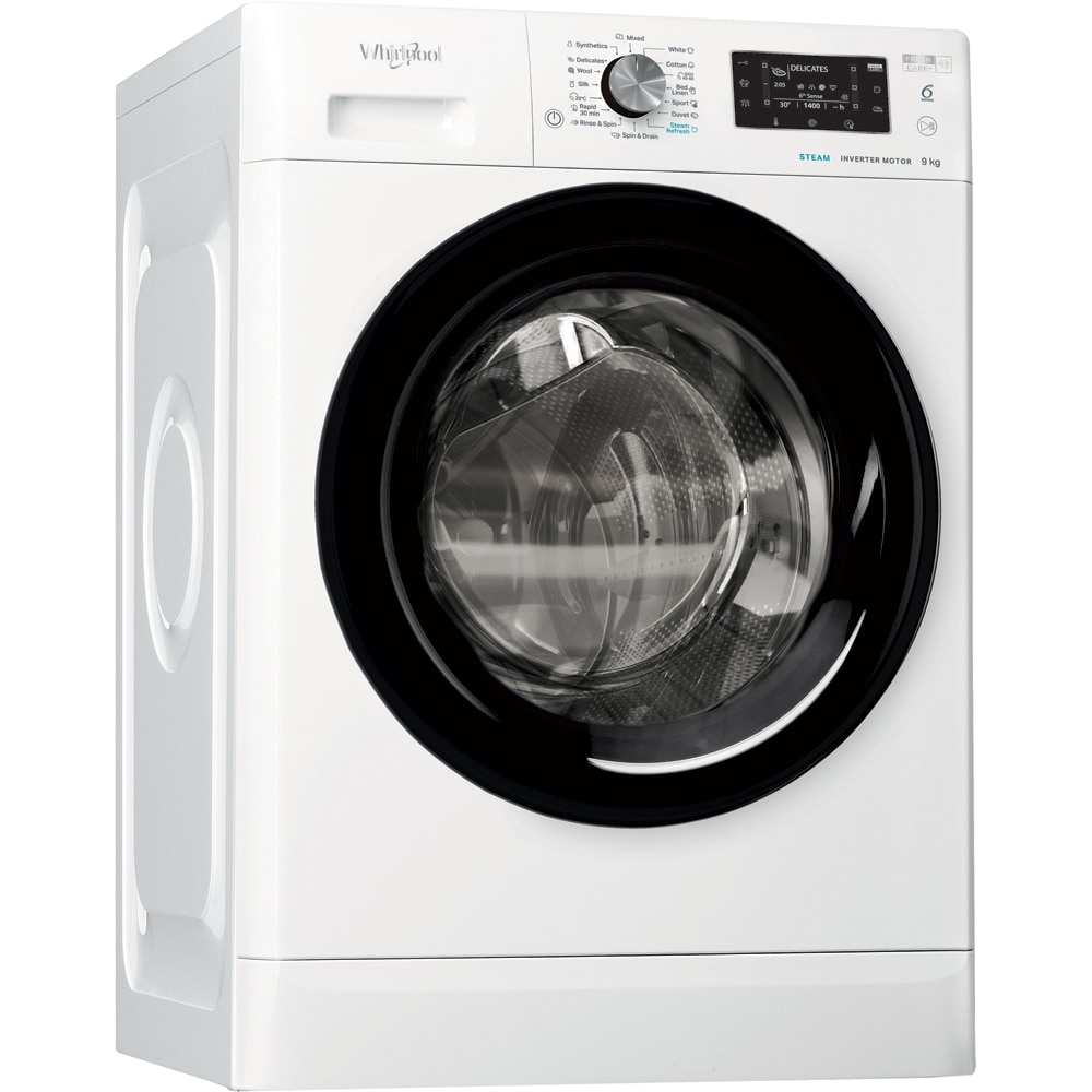 Masina de spalat rufe frontala WHIRLPOOL FFD 9489 BV EE, Steam, 6th Sense, 9 kg, 1400rpm, Clasa A, alb