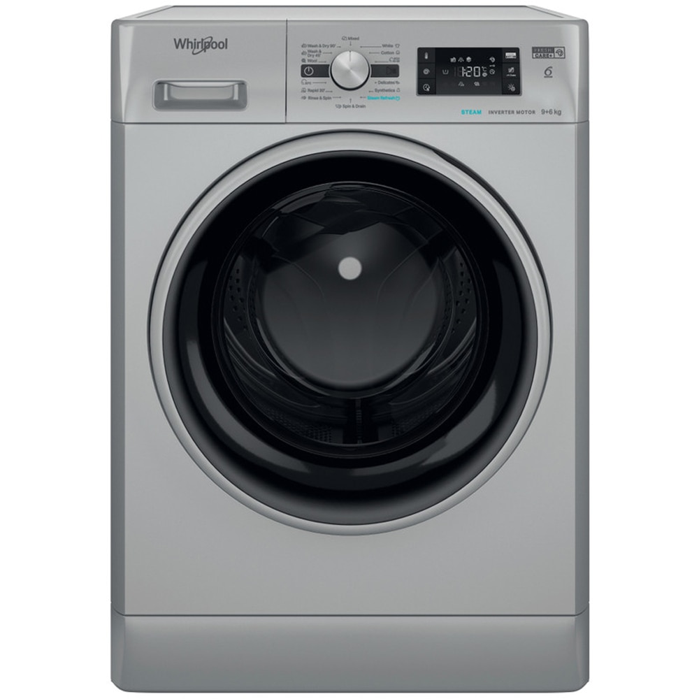 Masina de spalat rufe frontala cu uscator WHIRLPOOL FFWDB 964489 SBSV EE, 6th Sense, 9/6 kg, 1400rpm, Clasa A/C, argintiu