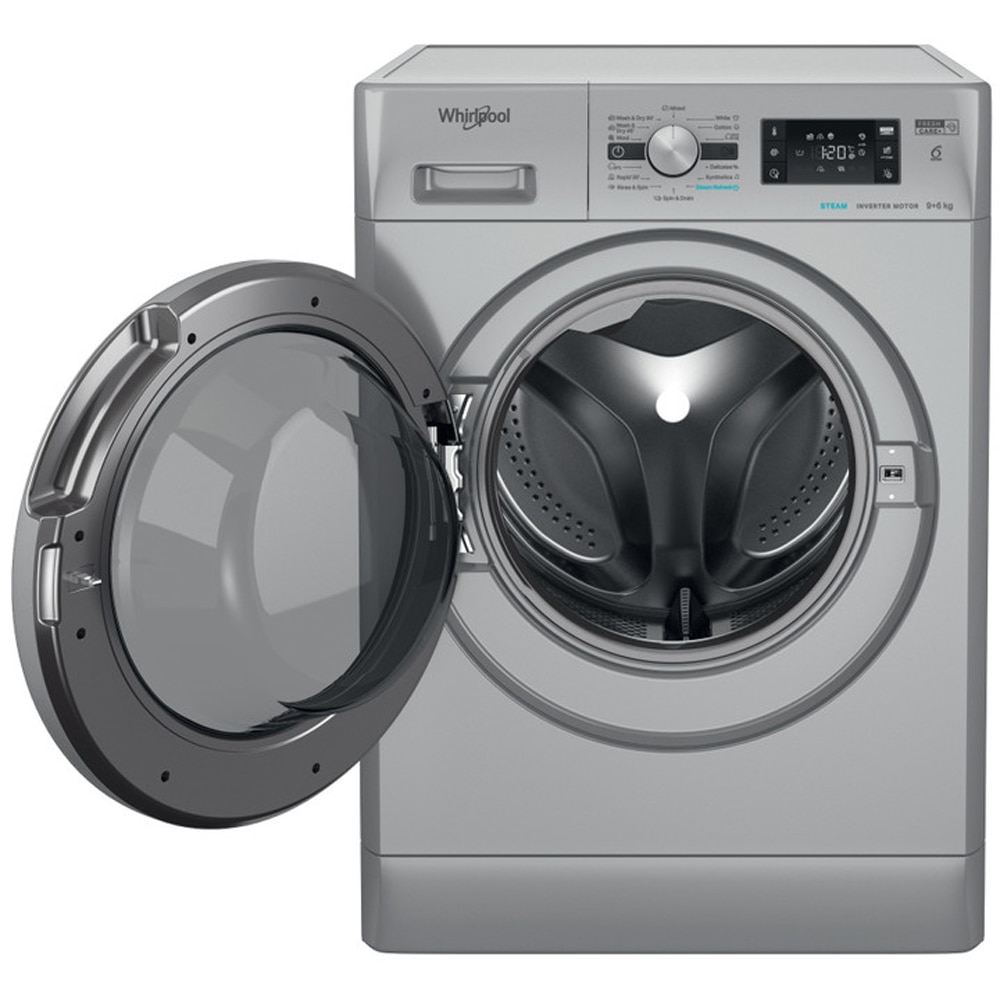 Masina de spalat rufe frontala cu uscator WHIRLPOOL FFWDB 964489 SBSV EE, 6th Sense, 9/6 kg, 1400rpm, Clasa A/C, argintiu