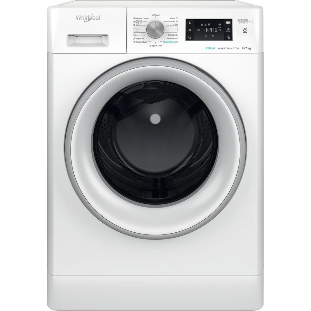Masina de spalat rufe frontala cu uscator WHIRLPOOL FFWDB 976258 SV EE, 6th Sense, 9/7 kg, 1600rpm, Clasa B/E, alb