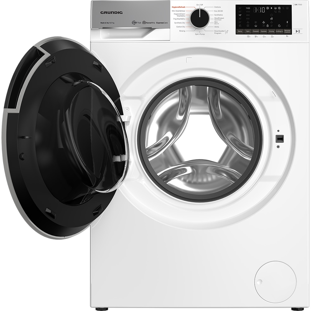 Masina de spalat rufe frontala cu uscator GRUNDIG GD7 P510457 W, HomeWhiz, 10/7 kg, 1400rpm, Clasa C/E, alb