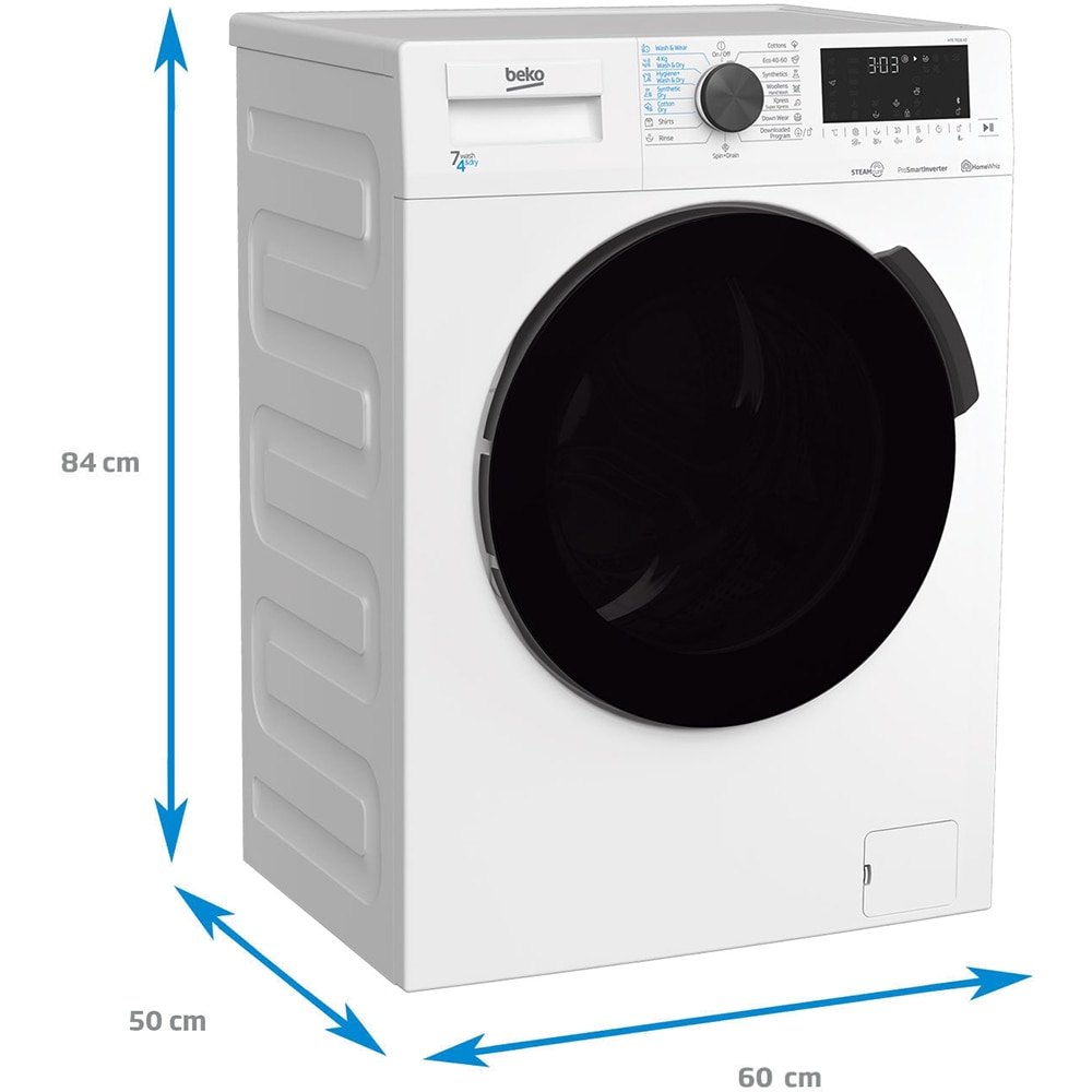 Masina de spalat rufe frontala cu uscator BEKO HTE7616X0, 7/4 kg, 1200rpm, Clasa D/E, alb