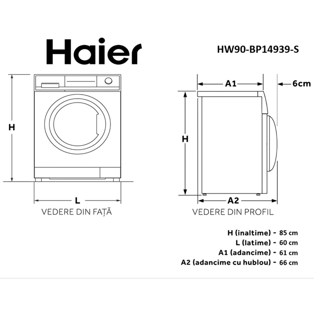 Masina de spalat rufe frontala HAIER HW90-BP14939-S, Steam, 9 kg, 1400rpm, Clasa A, alb