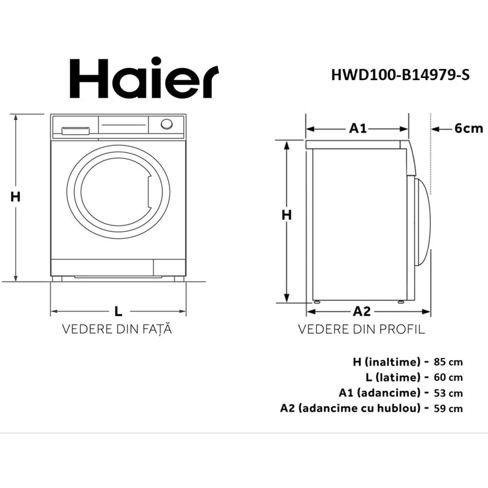 Masina de spalat rufe frontala cu uscator HAIER HWD100-B14979-S, 10/6 kg, 1400rpm, Clasa A/D, alb