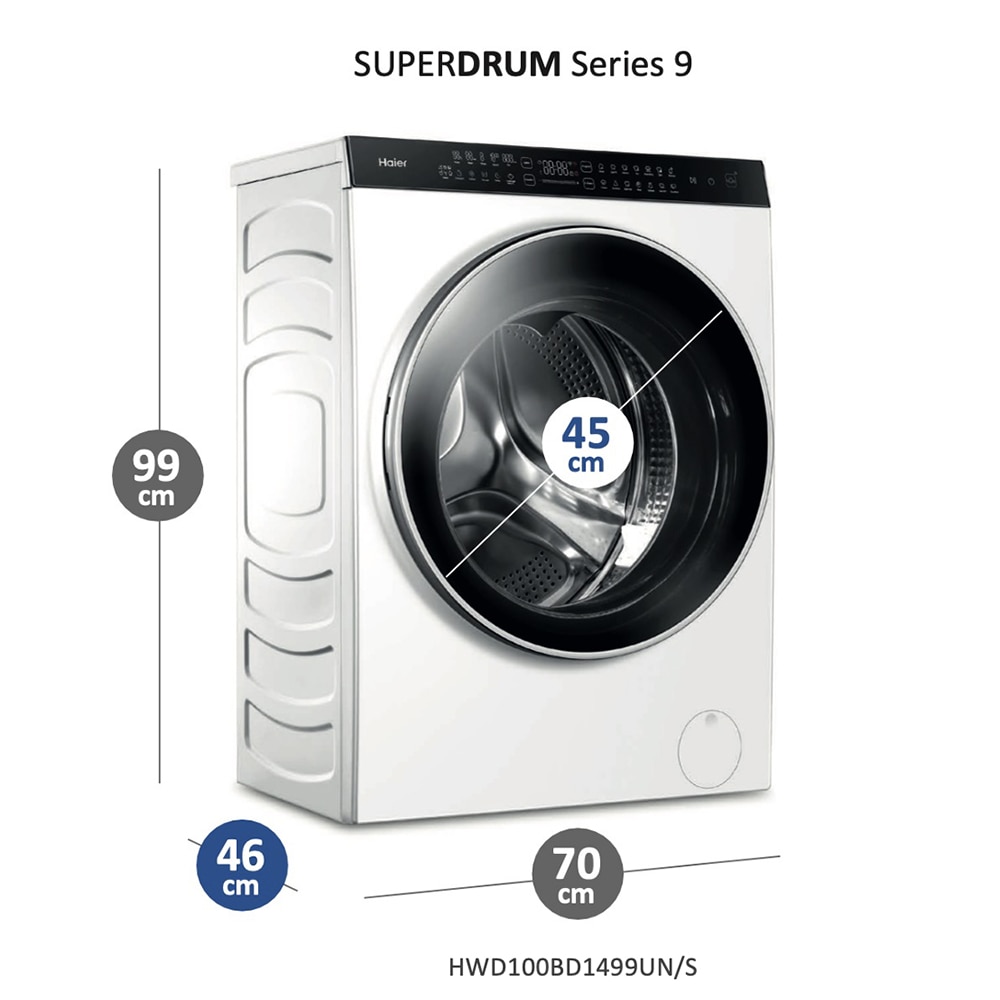 Masina de spalat rufe frontala slim cu uscator HAIER HWD100-BD149U1N, Wi-Fi, 10/6 kg, 1400rpm, Clasa A/D, alb
