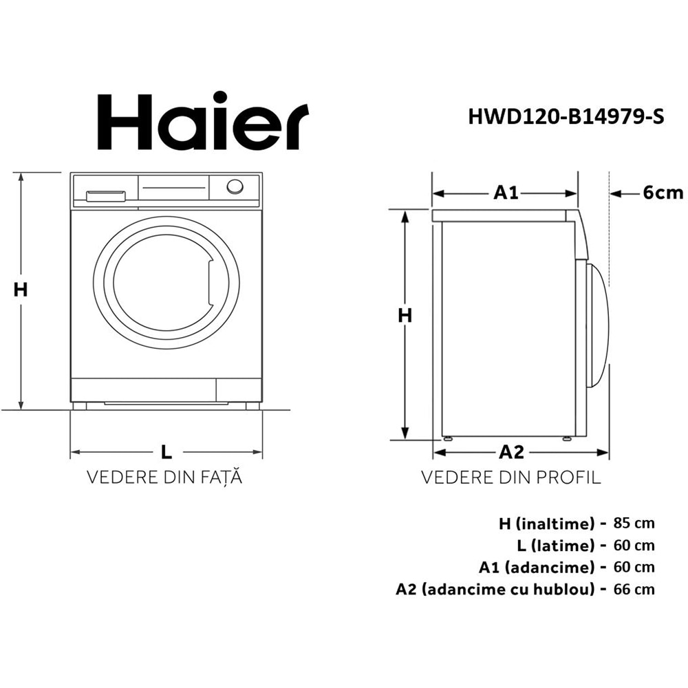 Masina de spalat rufe frontala cu uscator HAIER HWD120-B14979-S, 12/8 kg, 1400rpm, Clasa A/E, alb
